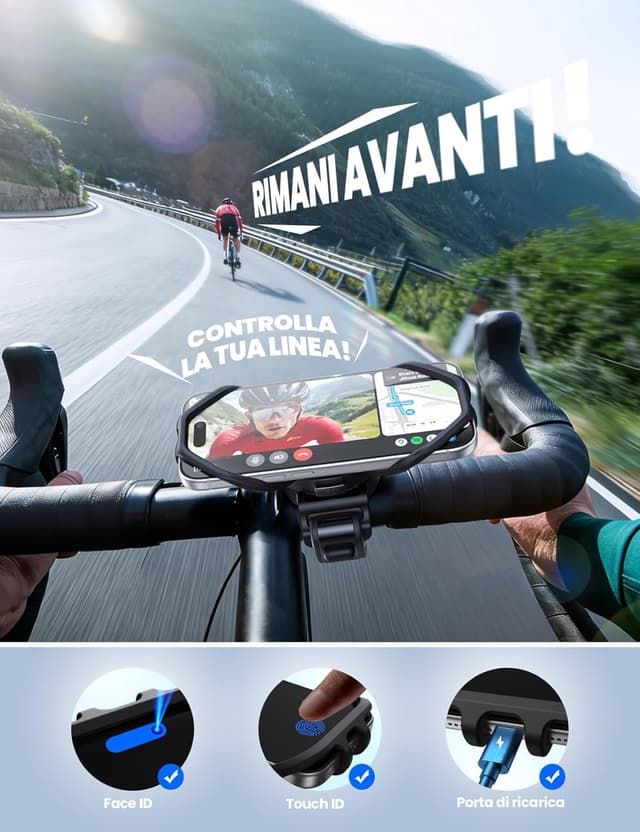 Detalle de JOYROOM Porta Cellulare Bici con sospensione in silicone e supporto ruotabile 360°