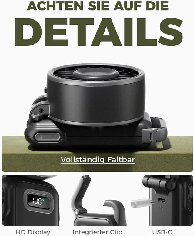 Detalle 2 de Diveblues Akku-Handventilator mit 188 g Mini-Lüfter