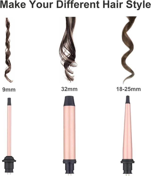Detalle 2 de 3 in 1 Curling Wand & Tongs Iron Set with Interchangeable Ceramic Barrels (9–32mm) for Long & Thick Hair