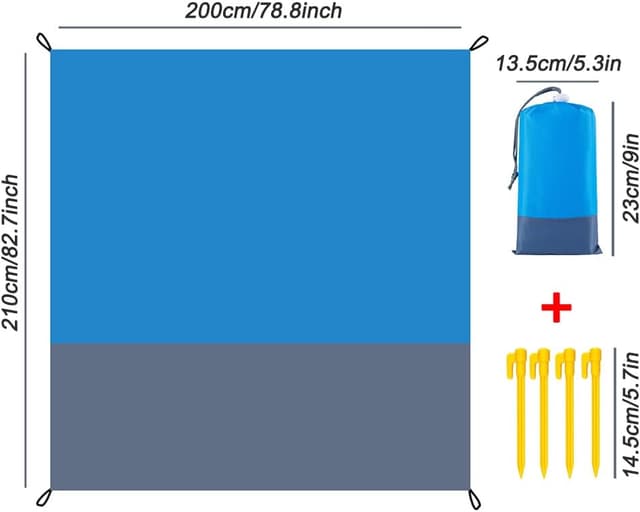Detalle 2 de Sendowtek Coperta da spiaggia impermeabile 210 x 200 cm per picnic, 4 angoli e anti-sabbia
