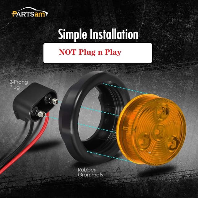 Detalle 2 de Partsam 10-Pack 2" Round 4-LED Trailer Side Marker Lights (5 Amber + 5 Red), DOT Approved, Sealed Flush Mount, 12V