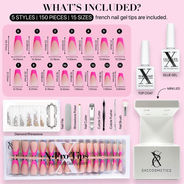 Detalle 2 de SXC Cosmetics X-Pro Tips French Tip Press On Nails (Bright Pastel Glow in the Dark) — Coffin GLOW120KIT-M