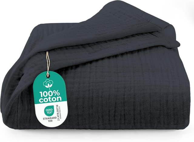 Detalle de Dreamzie Couverture en mousseline 150x200 cm en coton Oeko-Tex anthracite