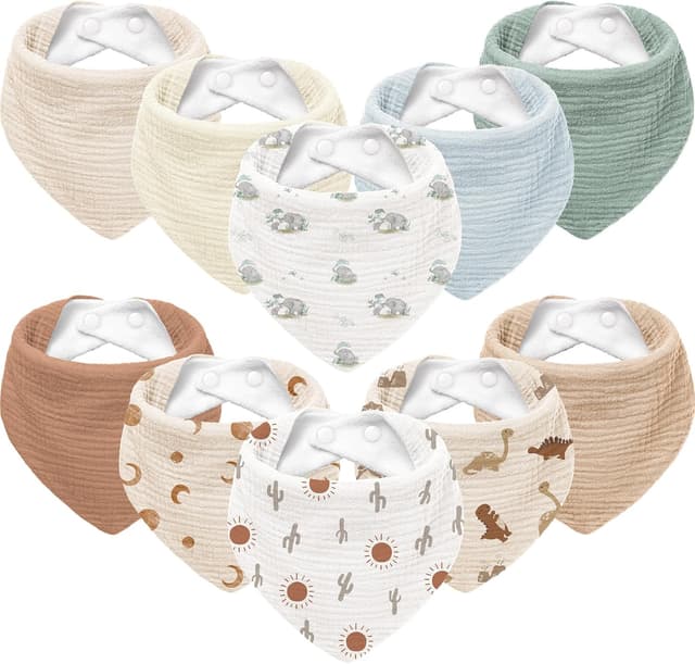 Detalle de Susurration 10er Set Musselin-Dreieckstücher Baby: verstellbare Sabberlätzchen mit wasserabweisender Rückseite