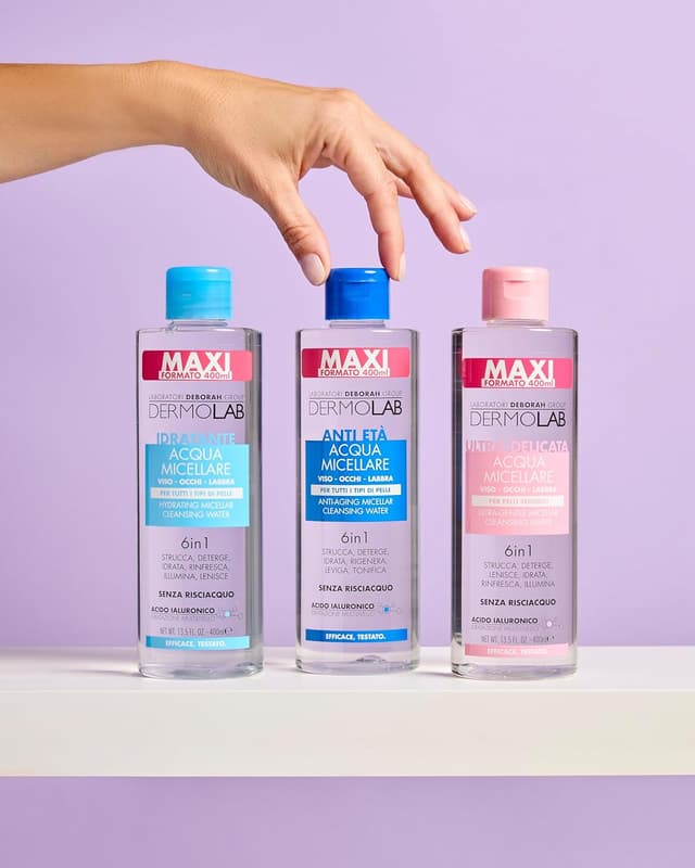 Detalle 1 de Dermolab Acqua Micellare Struccante Viso Antiage 6 in 1 con Acido Ialuronico e Olio di Argan, 400 ml