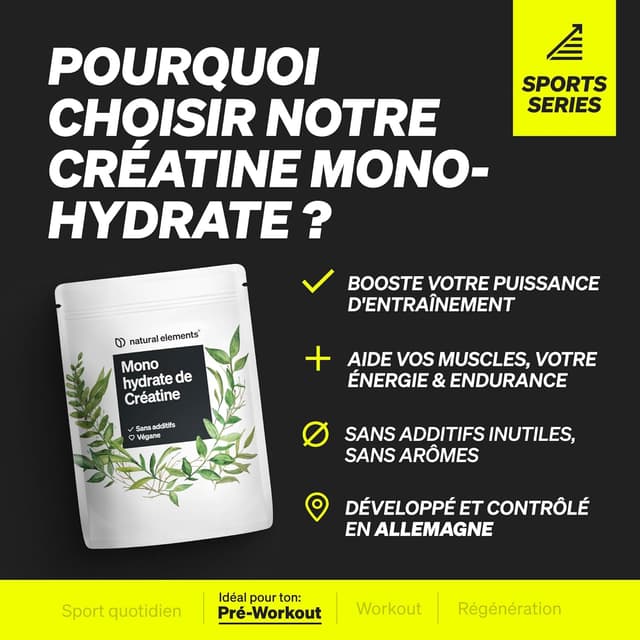 Thumbnail 2 de Natural Elements Créatine Monohydrate Poudre 500 g (166 portions) — 100% vegan, sans additifs