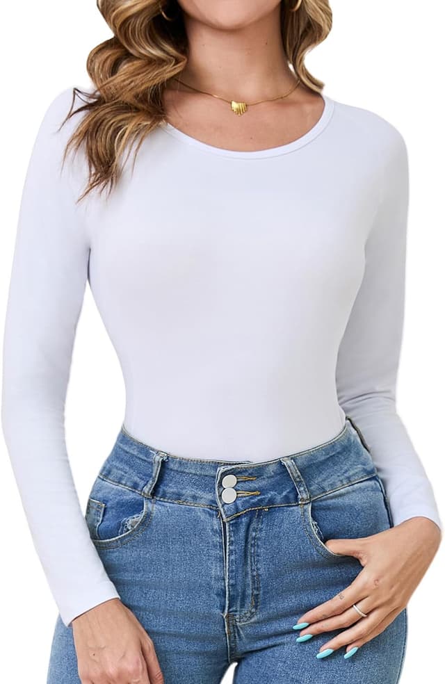 Detalle de Terecey Damen Thermo-Oberteil Basic Slim Fit mit Rundhalsausschnitt (Langarmshirt, Microfleece)