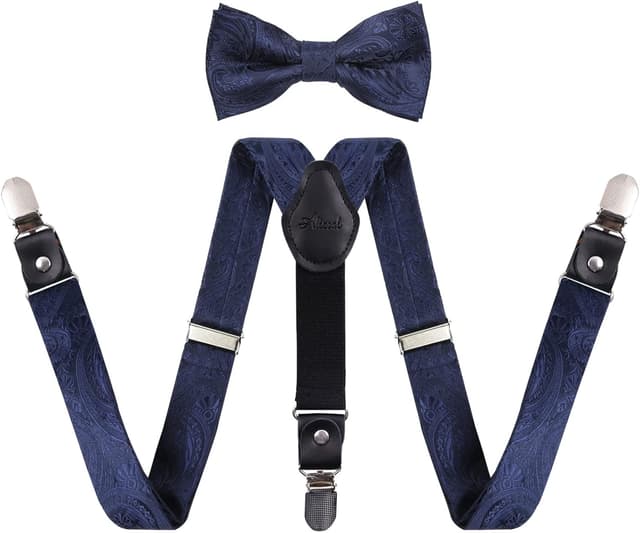 Detalle de Alizeal Boys Adjustable Floral Paisley Pre-tied Bow Tie and Y Shape 3 Clips Braces Set
