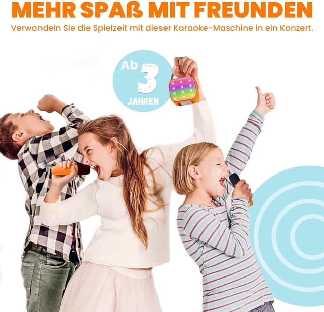 Detalle 2 de Kinder-Karaoke-Maschine mit 2 Mikrofonen (Mini, Bluetooth & TF-Karte) – tragbares Karaoke-Set für 3–12 Jahre