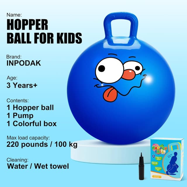 Detalle 2 de INPODAK Space Hopper for Kids (7–12), 22-inch jumping ball with handle