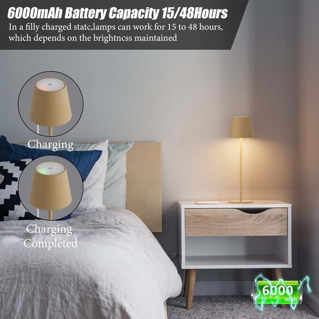 Detalle 2 de Aipsun Dimmbare LED Akku Tischleuchte 6000 mAh