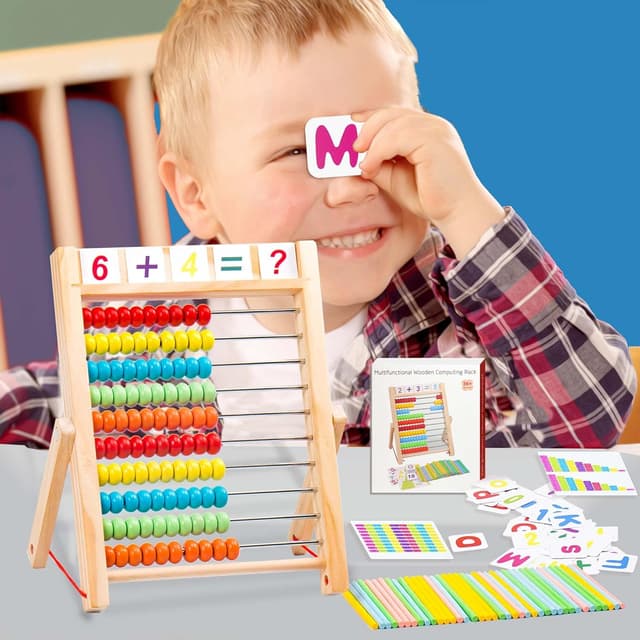 Detalle 2 de VingaHouse Grundschule Rechenschieber Abakus mit 100 Perlen, Holz-Zählrahmen und Karten-Set (ab 3 Jahren)