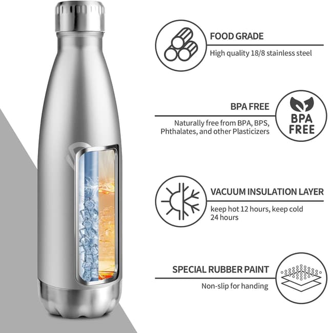 Detalle de Gourde Isotherme 500 ml en inox double paroi Isotherme (sans BPA) – réutilisable et étanche