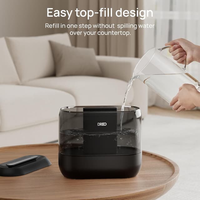 Detalle de Dreo Humidifiers for Bedroom, 4L Top Fill Cool Mist Humidifier (Black) — 36H Runtime, 28 dB Quiet