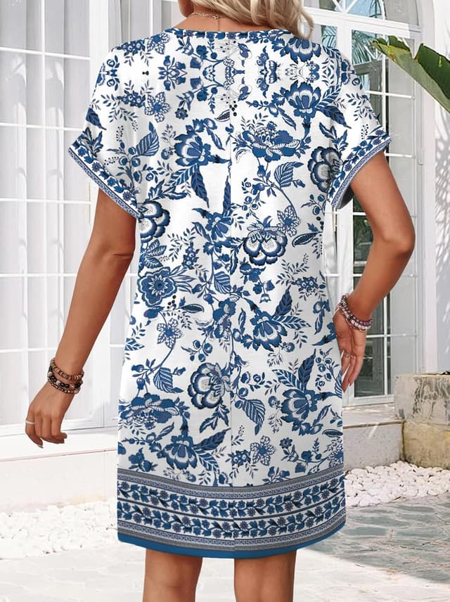 Detalle de WIHOLL Women’s 2025 Casual T-Shirt Dress with Side Pockets (Short Sleeve)