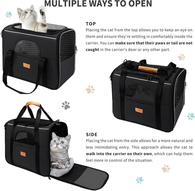 Detalle 2 de SOKANA Foldable Large Cat Carrier Bag (45cm x 34cm x 38cm) with Shoulder Strap