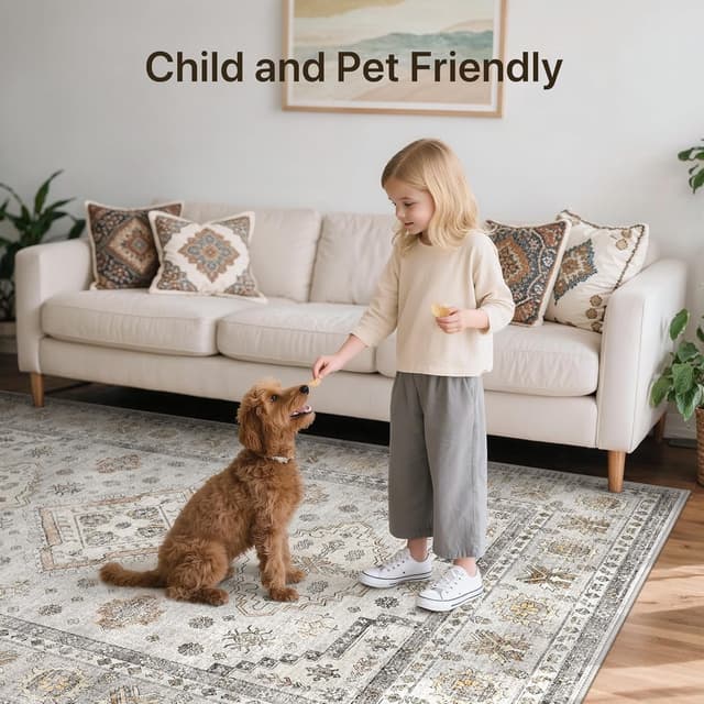 Detalle de GENIMO Rugs Living Room 200x290cm washable short pile non-slip rug in beige