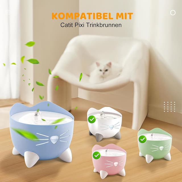 Detalle 2 de 16 Katzenbrunnen-Filter als Ersatz für Catit Pixi Trinkbrunnen – Dreifachfilter-System mit Aktivkohle, Harz & Vlies, inkl. 2 Schläuche