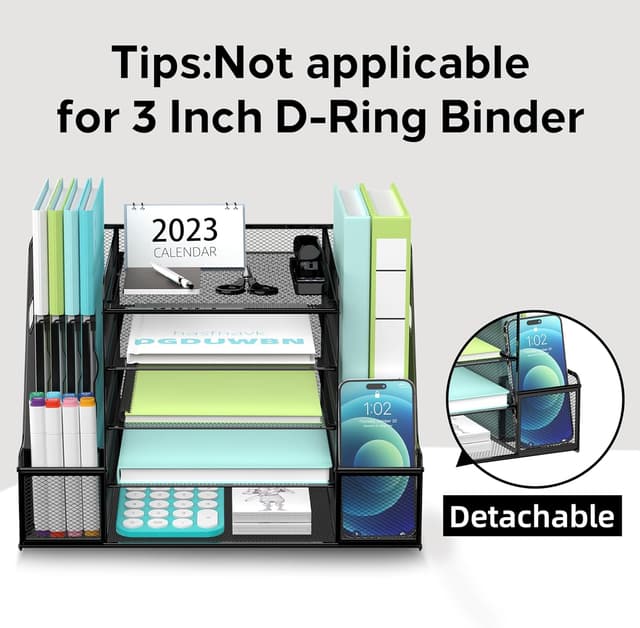 Detalle de SUPTIDY Mesh Desk Organiser with File Holder (5-tier trays) – Black