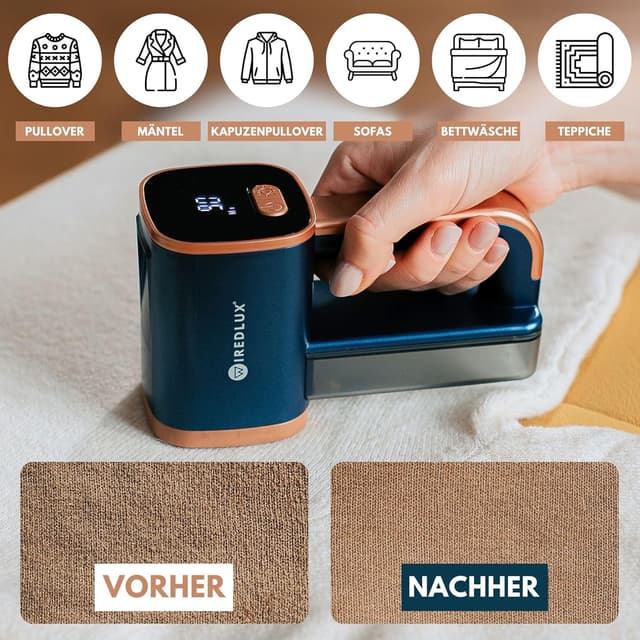 Detalle de WiredLux elektrischer Fusselrasierer (USB-wiederaufladbar) mit LED-Licht und 3 Geschwindigkeiten