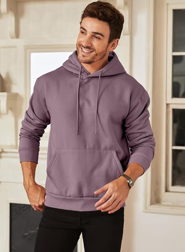 Detalle de JMIERR Herren Hoodie Freizeit-Pullover mit Kängurutasche und Kordelzug – warmes Langarm-Sweatshirt mit Kapuze