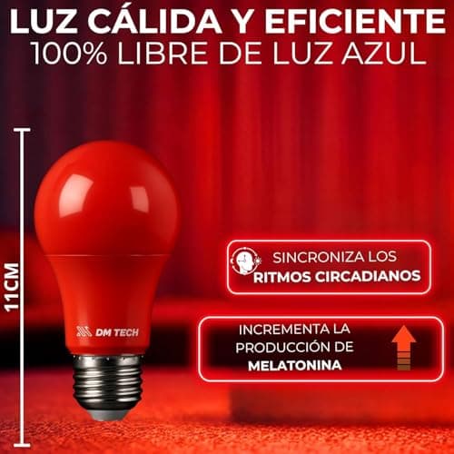 Thumbnail 2 de DM TECH Luz Roja Nocturna Melatonina E27 para dormir bebe y adultos bombilla terapia roja 0% luz azul + rosca estandar + mejora del ritmo de descanso
