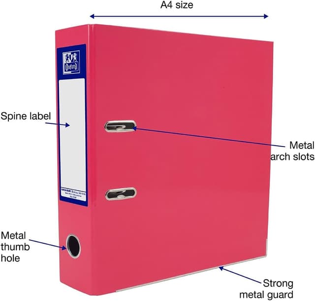 Detalle de Oxford Premium A4 Lever Arch File (Pink) Heavy Duty – 70mm spine, single folder