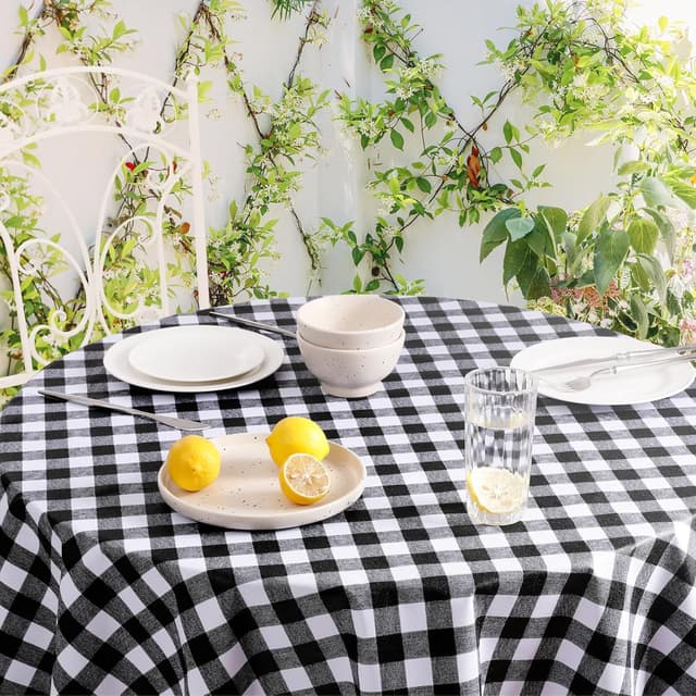 Thumbnail 5 de Romanstile Nappe Lavable Ronde 120cm Carreaux Noir Blanc