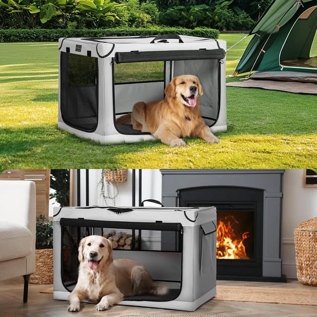 Thumbnail 6 de Petsfit Collapsible Dog Kennel with Thicken Mat, Adjustable Fabric Sleeve & Breathable Mesh Doors (100 cm)
