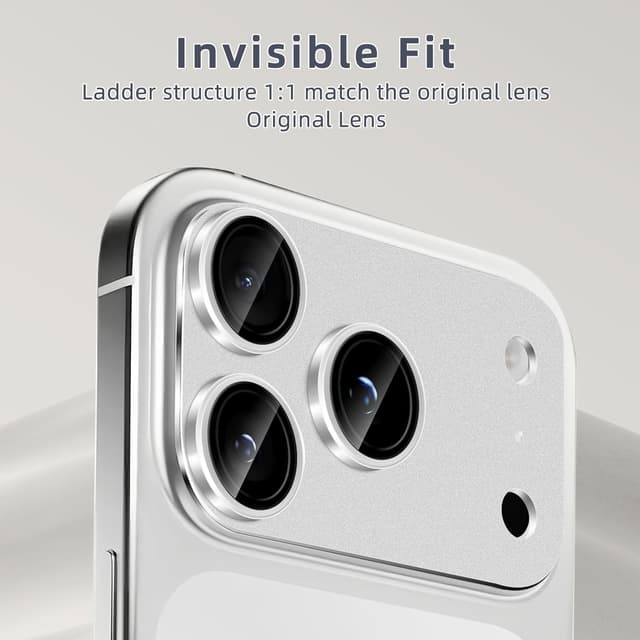 Thumbnail 6 de SumRioo Kameraschutz für iPhone 17 Pro Max – Panzerglasfolie mit 9H Härte und Aluminiumlegierung (Silber)