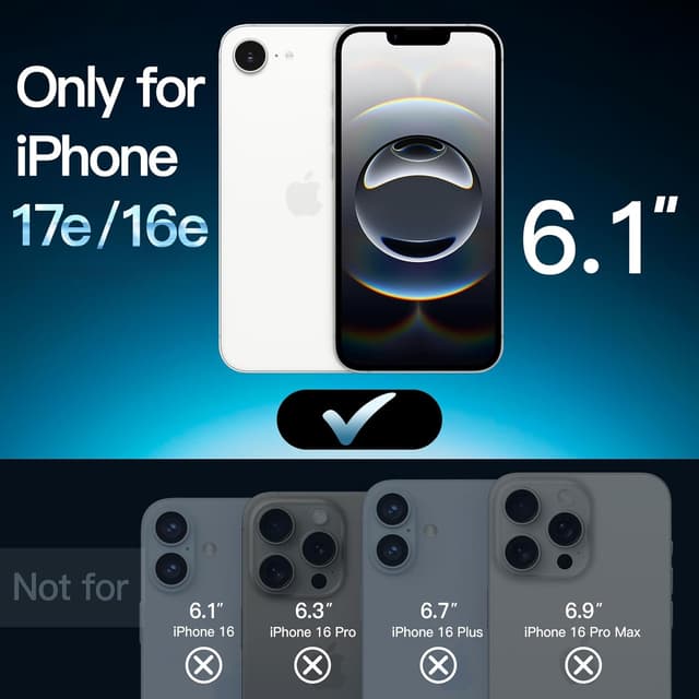 Detalle 2 de JETech Full Coverage Screen Protector for iPhone 17e (2026) / iPhone 16e (6.1-inch), 9H Tempered Glass, Case-Friendly, 3-Pack