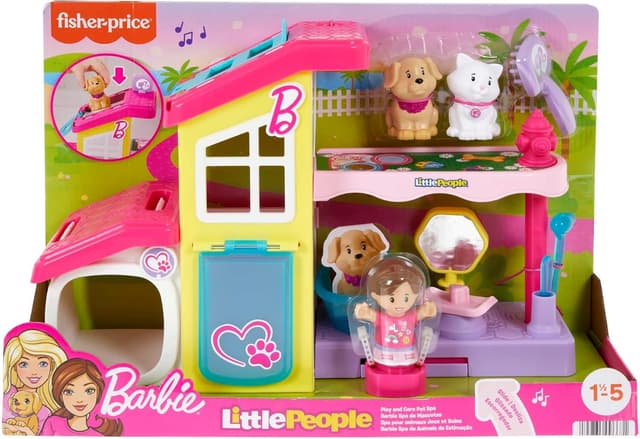 Detalle 2 de Fisher-Price Coffret Le Salon de Toilettage de Barbie Little People (HJW76) avec musique et sons, 2 niveaux