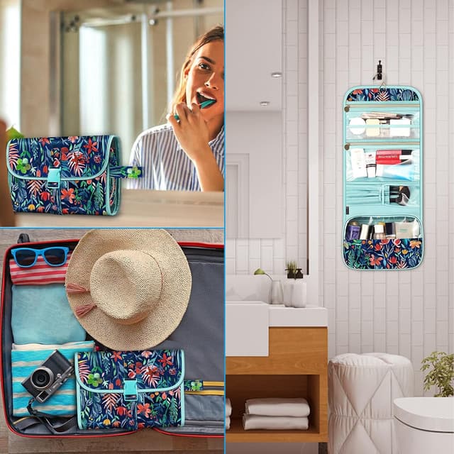 Detalle 2 de Fintie Tragbare Kulturtasche Kosmetiktasche Reisetasche „Dschungelnacht“ (wasserdicht, zum Aufhängen, 28 x 19 x 7,7 cm)