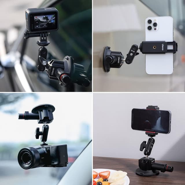 Detalle 2 de UURig SC-01 3" Suction Mount for Vlogging Action Cameras with Smartphone Clamp (1/4" Magic Arm)