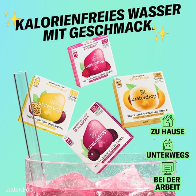 Detalle de waterdrop® Beeren & Früchte Set – 48 zuckerfreie Waterdrop Würfel aus fruchtigen & pflanzlichen Aromen