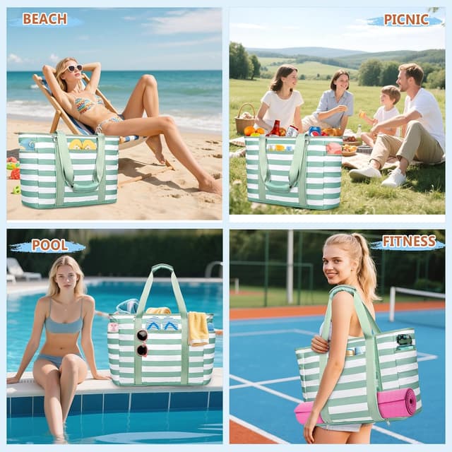 Detalle 2 de KTUEOV Sac de plage femme XXL 45 L pliable avec compartiment humide et poches multiples