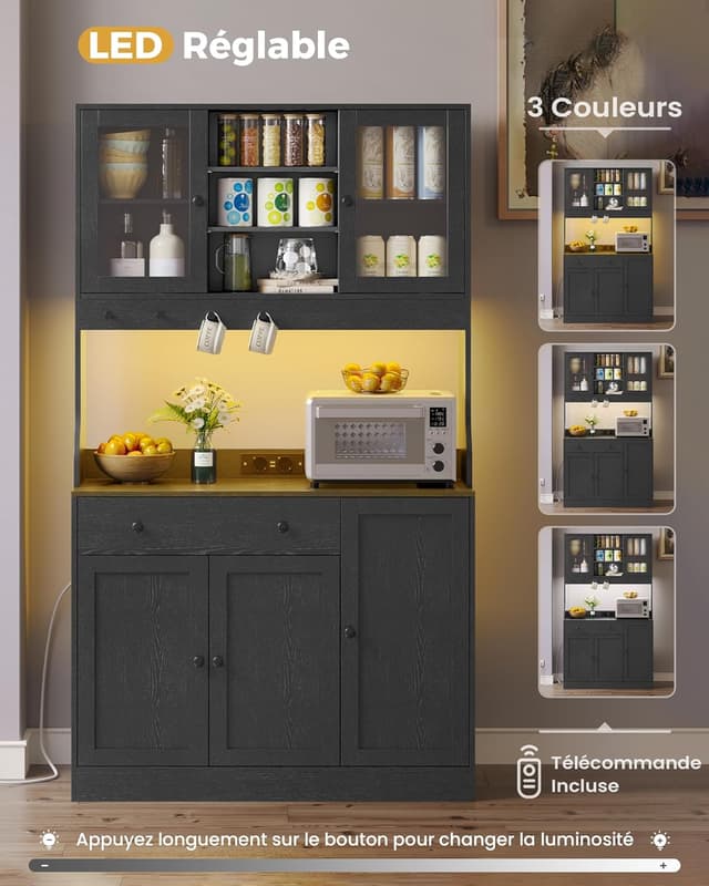 Thumbnail 4 de Meuble Buffet Cuisine 103,5x40x180 cm Noir