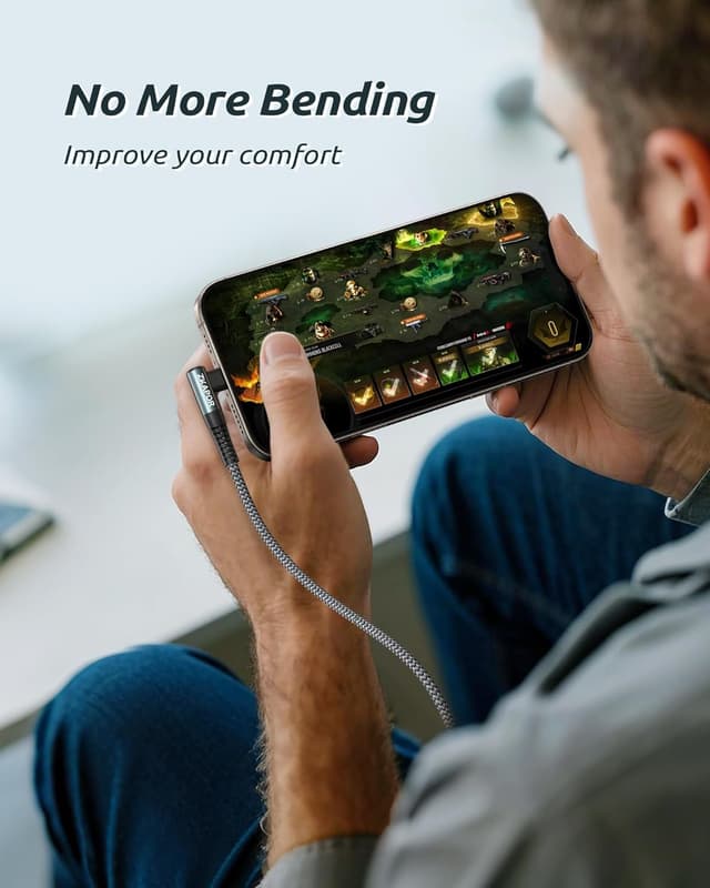 Detalle 2 de ZKAPOR USB‑C auf USB‑C Kabel (2 m) mit 90° Winkel, Schnellladen bis 100 W, Nylon – für iPhone 15, Galaxy S22/S23 & mehr