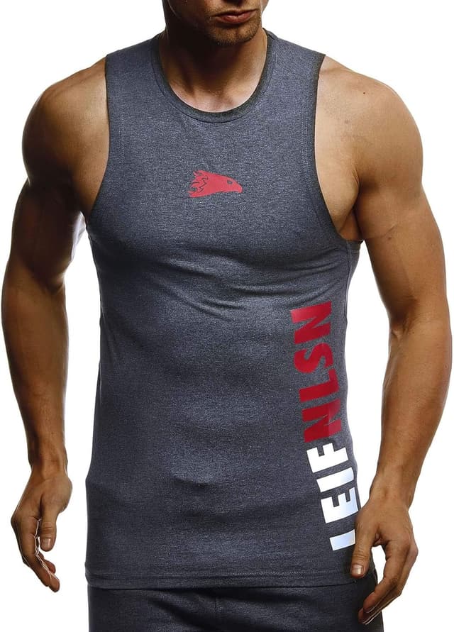 Detalle 2 de Leif Nelson Sport LN-8283 canotta fitness da uomo con stampa neon