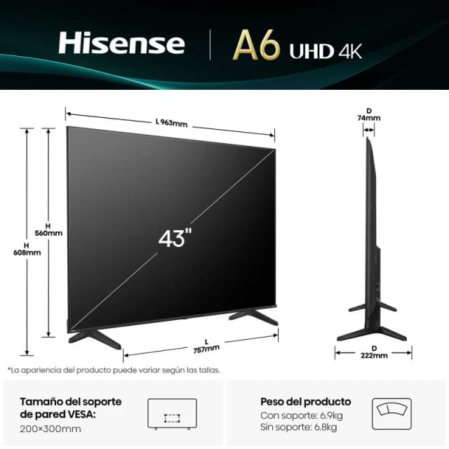 Thumbnail 3 de Hisense 43A6Q LED UltraHD 4K 43" Dolby Audio