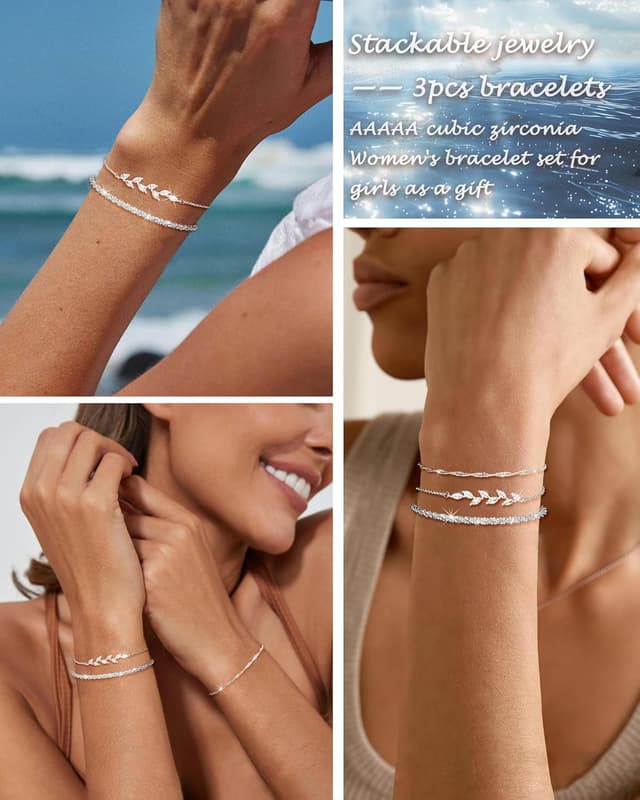 Detalle 1 de Sterling-Silber Armband Set 3-teilig mit 925