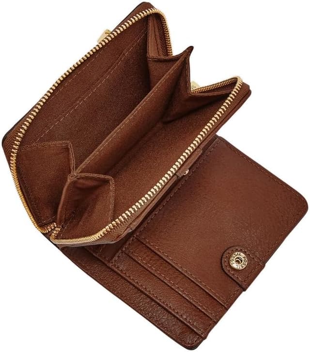Detalle de Fossil Logan leather women’s wallet (SL7923200) — multifunction brown with snap & zip