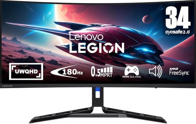 Detalle de Lenovo R34w-30 34" curved WQHD gaming monitor (180Hz, FreeSync Premium)