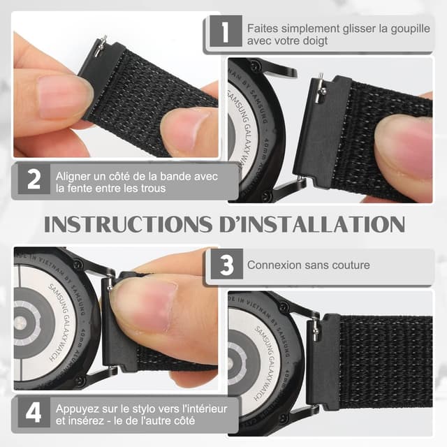 Detalle de Vodtian 20 mm Nylon-Armband für Samsung Galaxy Watch 7/6/5/4, Active 2 sowie ausgewählte Garmin-Modelle