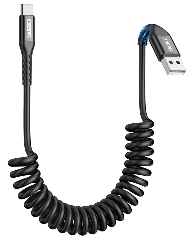 Detalle 2 de SUNGUY USB‑C Spiralkabel (1,8 m) – Datenkabel für Auto, Android Auto & Carplay