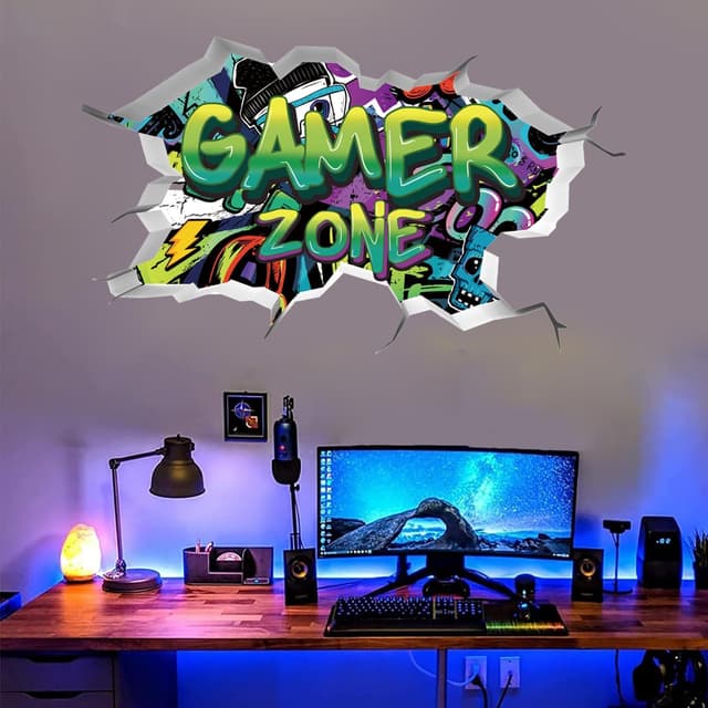 Detalle de TOARTi Gamer Zone 3D Wall Stickers (Blue) – removable gaming vinyl wall art for teen bedrooms