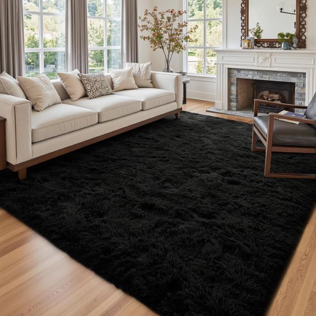 Detalle de 8x10 Ft Large Shag Black Rug for Living Room and Bedroom