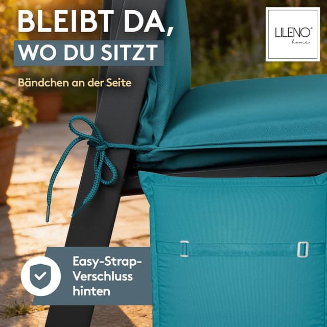 Detalle de LILENO HOME Gartenstuhl Auflagen 4er-Set für Hochlehner in Petrol (MIA)