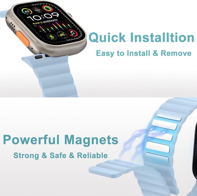 Detalle de HITZEE Soft Silicone Magnetic Apple Watch strap (light blue) – 38/40/41/42/44/45/46/49mm compatible