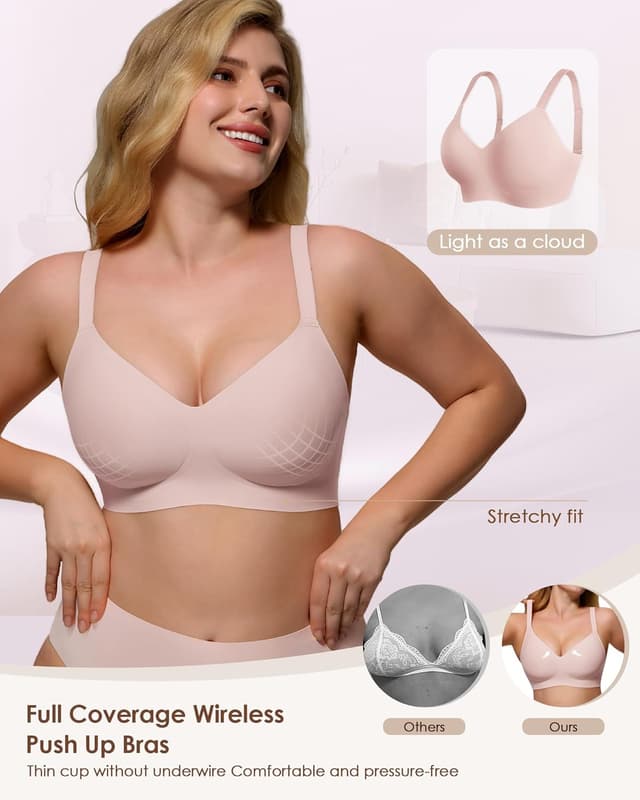 Detalle de As Fairy Soft & Comfortable No Underwire V-Neck Seamless Push Up Bralette (Full Coverage)